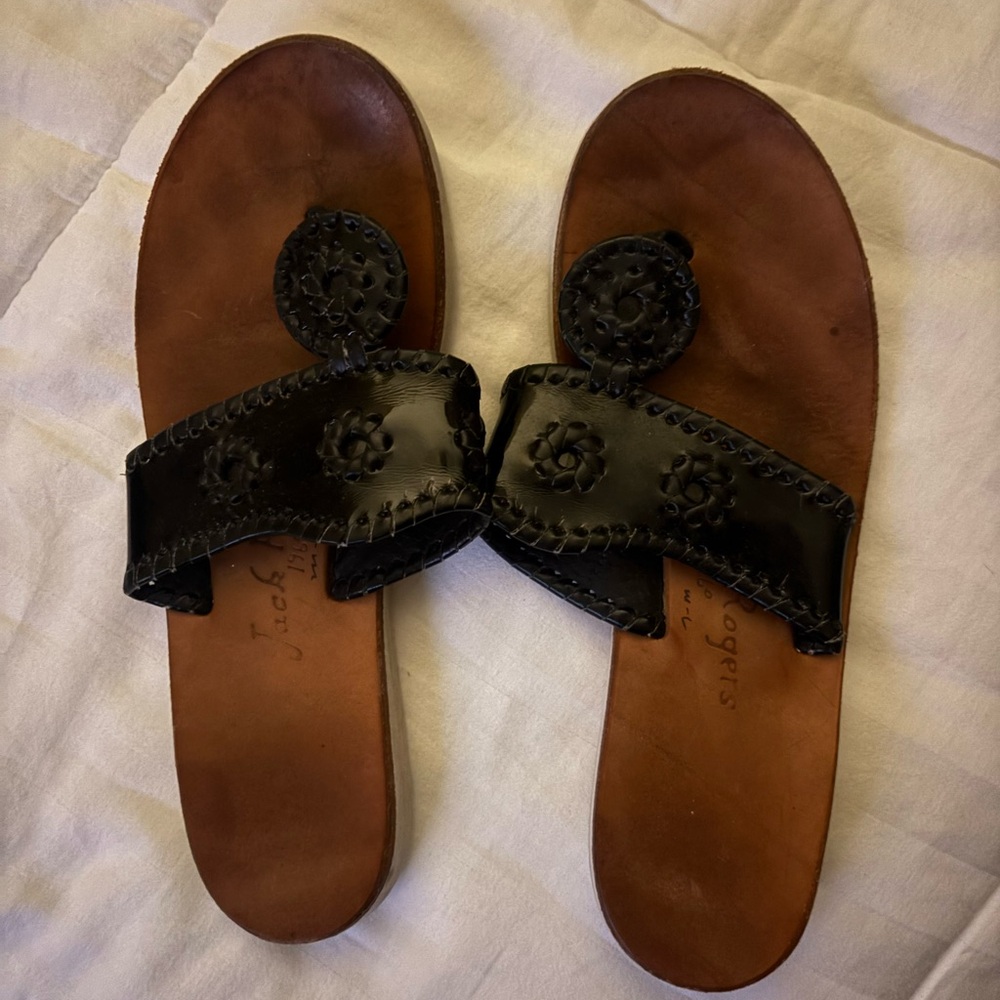 Jack Rogers Black Leather Women's Sandals